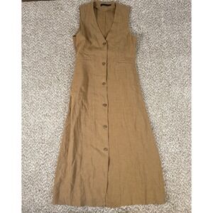 Jenni Kayne Dress Womens Small Brown Khaki 100% Linen Callan Midi